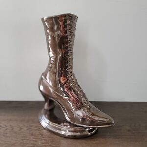 RARE Victorian Shoe Ceramic Sculpture Vase Metallic Brown Footed Base